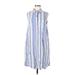 Lands' End Casual Dress - Shirtdress: Blue Stripes Dresses - Women's Size 10