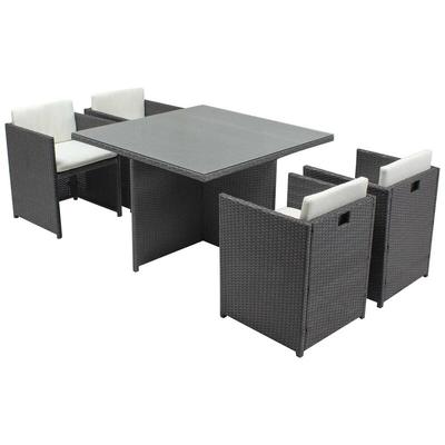 Tisch und 4 Stühle aus Harz, ineinanderschiebbar, grau/weiß MIAMI