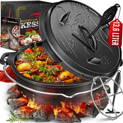 Dutch Oven Set bbq, Schmortopf, Gusseisen Topf mit Deckelheber Henkel und Schlitz für Themormeter, Image