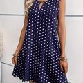 Polka Dot Print Scallop Trim Dress, Robe Élégante Sans Manches Col Rond Avec Découpe Pour Le Printemps Et L'été, Vêtements Pour Femmes