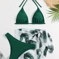 Ensemble bikini à col halter en 3 pièces, maillot de bain cache-maillot à dos nu et dos nu à nouer dans le dos, haut de maillot de bain triangle pour femmes