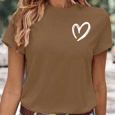 TEMU T-Shirt polyvalent à motif de cœur, T-Shirt décontracté extensible à manches courtes et col rond, hauts graphiques pour femmes de la saint-valentin