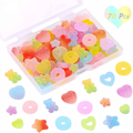 70 Pcs Mixed Candy Charms Soft Jelly Sugar Resin Flatback Beads Pendants Mini Assorted Jelly Buttons Heart Star Candy Bear Doughnut Shaped Charm With Box For DIY Crafts Phone Case Nail Art