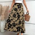 Floral Print Pleated Swing Skirt, Jupe Taille Haute Vintage Pour Le Printemps Et L'automne, Vêtements Pour Femmes