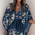 Robe À Cordon Imprimé Floral, Robe Mini À Col En V Pour Les Vacances Avec Impression Aléatoire, Vêtements Pour Femmes