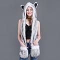 Les femmes Anime Spirit Animal Hood Hoods Furry Hoodie, Faux Fur Hat avec écharpe chaude mitaines gants Spirit Ears et Paws Valentine's Gifts For Her