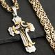 Collier Plat Vintage Fait À La Main Pour Hommes, Pendentif Croix En Acier Inoxydable Noir Doré, Bijoux, 1 Pièce