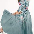 Robe Imprimée Florale Vintage, Élégante Robe À Col Rond À Manches Longues, Vêtements Pour Femmes