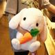 Un adorable lapin en peluche avec de longues oreilles et une carotte, un coussin en forme de lapin blanc, un cadeau de Pâques pour les filles.