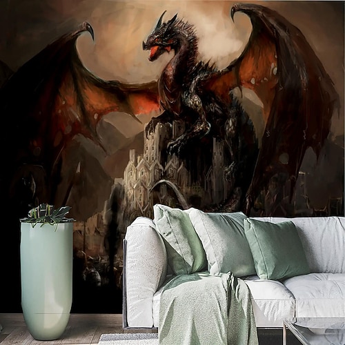 coole Tapeten Drachentapete Wandbild Wandaufkleber Bedrucken Abziehen und Aufkleben Abnehmbarer selbstklebender geheimer Wald PVC / Vinyl Wohndekor Image