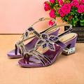 Damen Hochzeit Schuhe Sandalen Abendschuhe Glitzer Kristall Pailletten Juwelen Funkelnde Schuhe Hochzeit Party Blumen Hochzeitssandalen Strass Kristall Blockabsatz Runde Zehe Elegant Böhmen Vintage