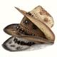 Chapeau De Cowboy Vintage Ajouré, Chapeaux De Paille Occidentaux En Détresse, Style Boho, Chaîne Turquoise, Décor Jazz Fedoras Pour Femmes Et Hommes