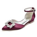 Damen Hochzeit Schuhe Flache Schuhe Geschenke zum Valentinstag Weiße Schuhe Hochzeit Party Täglich Hochzeitswohnungen Strass Flacher Absatz Spitze Zehe Elegant Modisch Satin Knöchelriemen Wein