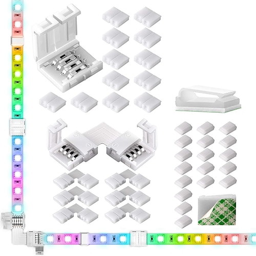 LED-Lichtleisten-Steckverbinder 10 mm nicht verdrahtet 4-polige RGB-LED-Lichtleisten-Steckverbinder Kit 12 lückenlose Steckverbinder 6 l-förmige Steckverbinder für smd 5050 mehrfarbige LED-Streifen Image