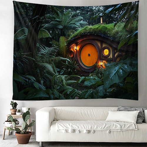 Hobbit Baumhäuser Wandteppich Wanddekoration großer Wandteppich Wanddeko Fotokulisse Decke Vorhang Home Schlafzimmer Wohnzimmer Dekoration Wandtuch XXL Natur Image