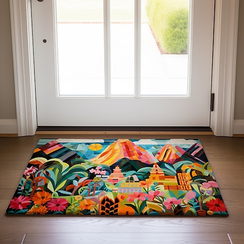 Fußmatte mit farbenfroher Stadtmotiv, Fußmatten, waschbare Teppiche, Küchenmatte, rutschfeste, ölbeständige Matte, Indoor-/Outdoor-Matte, Schlafzimmerdeko, Badezimmermatte, Eingangsteppich Image