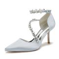 Damen Hochzeit Schuhe Pumpen Geschenke zum Valentinstag Weiße Schuhe Hochzeit Party Valentinstag Brautschuhe Strass Stöckelabsatz Spitze Zehe Modisch luxuriös Sexy Satin Knöchelriemen Wein Schwarz