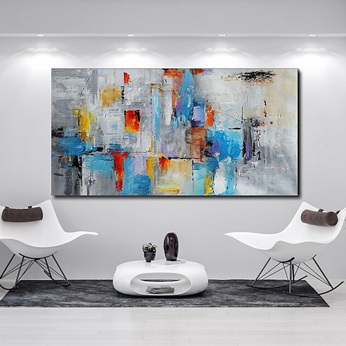 handgemachtes Ölgemälde auf Leinwand, Wandkunst, Dekoration, abstrakte Messermalerei, Landschaftsblau, für Wohnkultur, gerollt, rahmenlos, ungedehnt Image