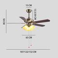 Ceiling Fan with Lights and Remote 108/120/130cm Industrial Fandelier Indoor Vintage Chandelier Fan Light for Bedroom, Living Room, Dinning Room, Kids Room Warm Light