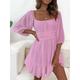 Women's White Dress Casual Dress A Line Dress Mini Dress Ruched Vacation Streetwear A Line Square Neck 3/4 Length Sleeve White Pink Red Color