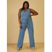 Plus Size Halterneck Denim Jumpsuit