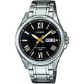 Casio Men's Quartz Watch with Black Dial Analogue - Digital Display and Silver Stainless Steel Strap MTP1377D-1AVEF