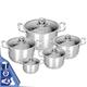 5pc Stainless Steel Cookware Set | Stockpot, Casserole, Wok, Saucepan - Glass Lids with Steam Vent, Induction Suitable, Dishwasher Safe