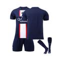 (24(130-140CM)) Paris Saint Germain 2022/23 Match Home Jersey PSG Team Soccer Jersey 3-Pieces Kits For Kids Adults