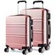 (Nude) Kono Luggage Set of 2 PCS Lightweight ABS Hard Shell Trolley Travel Case 24" Medium Check in Suitcase + 28" Large Hold Check in Luggage