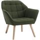 Modern Upholstered Tub Chair, Occasional Comfortable Padded Lounge Armchair for Living Room, Wood Legs, Linen, Green