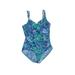 Speedo One Piece Swimsuit: Blue Print Swimwear - Women's Size 18