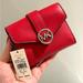 Michael Kors Bags | Michael Kors Carmen Medium Flap Trifold Vegan Leather Wallet Bright Red/ Silver | Color: Red | Size: Os