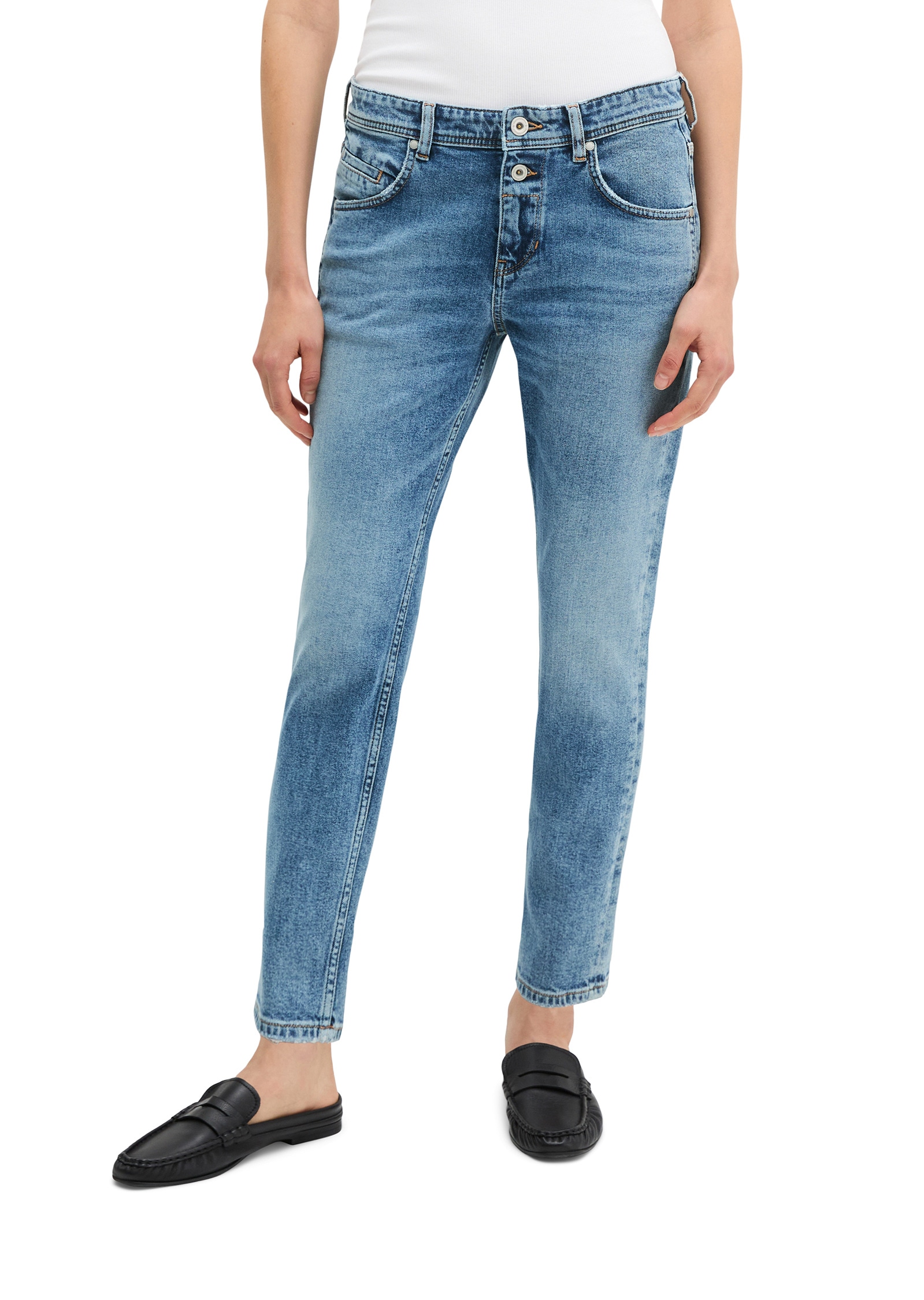 5-Pocket-Jeans MARC O'POLO "aus Bio-Baumwoll-Mix", Damen, Gr. 26, Länge 32, blau (very light blau wash), Obermaterial: 98% Baumwolle, 2% Elasthan, unifarben, loose fit knöchellang, Jeans 5-Pocket-Jeans