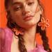 Free People Jewelry | Free People Dahlia Crochet Huggie Hoop Flower Earrings Orange Pink New | Color: Orange/Pink | Size: Os