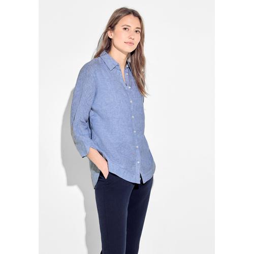 Klassische Bluse CECIL Gr. XL (44), blau (linen chambray blau) Damen Blusen aus Leinen