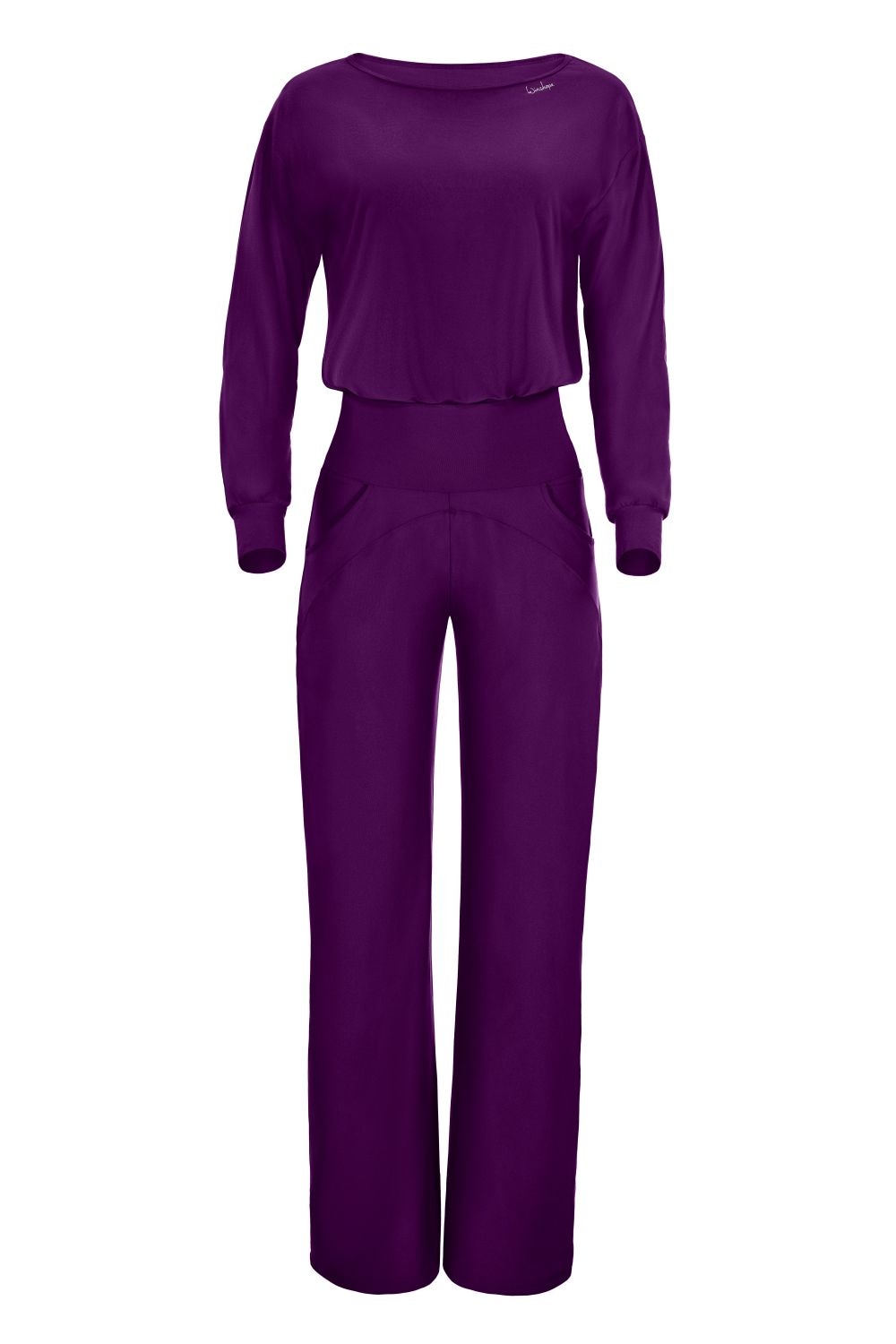 Jumpsuit WINSHAPE "JS101LSC", Damen, Gr. M, Normalgrößen, lila (schwarz plum), 85% Polyester, 15% Elasthan, Rundhals, Overalls Jumpsuit, Functional Comfort