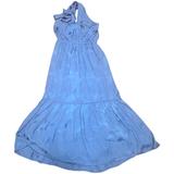 Anthropologie Dresses | Anthropologie Tiered Polyester Blue Halter Side Pockets Maxi Dress Sz S | Color: Blue | Size: S