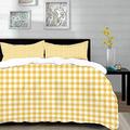 Duvet Cover 3pcs Bedding Set with 2 Pillow Shams,Abstract Checkered Pattern Yellow Cream Color Geometric Gingham Plaid Retro Traditiona,Soft Microfiber Quilt for Kids Teens Adults with 2 Pillowcases