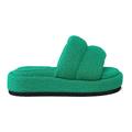 Gottstein Platform Slippers Fluffy, Women's Men's Slippers Made of Fine Wool Fabric with Non-Slip Sole, Bright Green, 5 UK