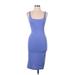 Zara Casual Dress - Bodycon: Blue Solid Dresses - Women's Size Large