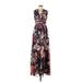 Dress the Population Casual Dress - Maxi: Blue Floral Motif Dresses - New - Women's Size Medium