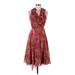 Lauren by Ralph Lauren Casual Dress - Wrap Tie Neck Sleeveless: Red Floral Motif Dresses - Women's Size 6