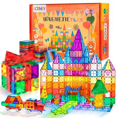 132PCS Magnetic Tiles with 2 Cars Deluxe Set, 3D M...