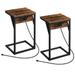 C-Shaped End Table Set of 2 with Charging Station, Small Side Table for Sofa, Couch Table with Metal Frame, TV Tray Table