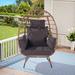 Outdoor Rattan Waterproof Swing Chair, Single Person Egg Chair Lounger for Patio, 100% Hand Woven