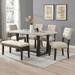 6 Person Dining Table Set,60 inch Kitchen Table Set for 6 People,4 Chairs with Backrest,2-Person Tufted Seat Bench,Grey Tabletop
