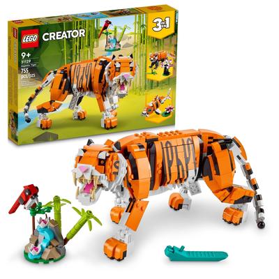 Creator 3 in 1 Majestic Tiger Building Set, Transforms from Tiger to Panda or Koi Fish Set, Animal FigureS