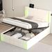 Full Size Upholstered Bed with LED Lights,Storage&USB Charging Station