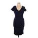 Lulus Casual Dress - Midi V-Neck Short sleeves: Blue Solid Dresses - Women's Size X-Large