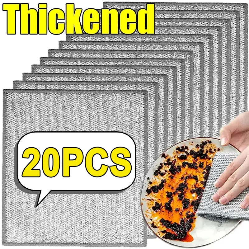 20/2 stücke Verdickt Stahl Draht Reinigung Tuch Doppel-schicht Nicht-stick Öl Eisen Dishrag Küche Pan Topf geschirr Tücher Lumpen Image